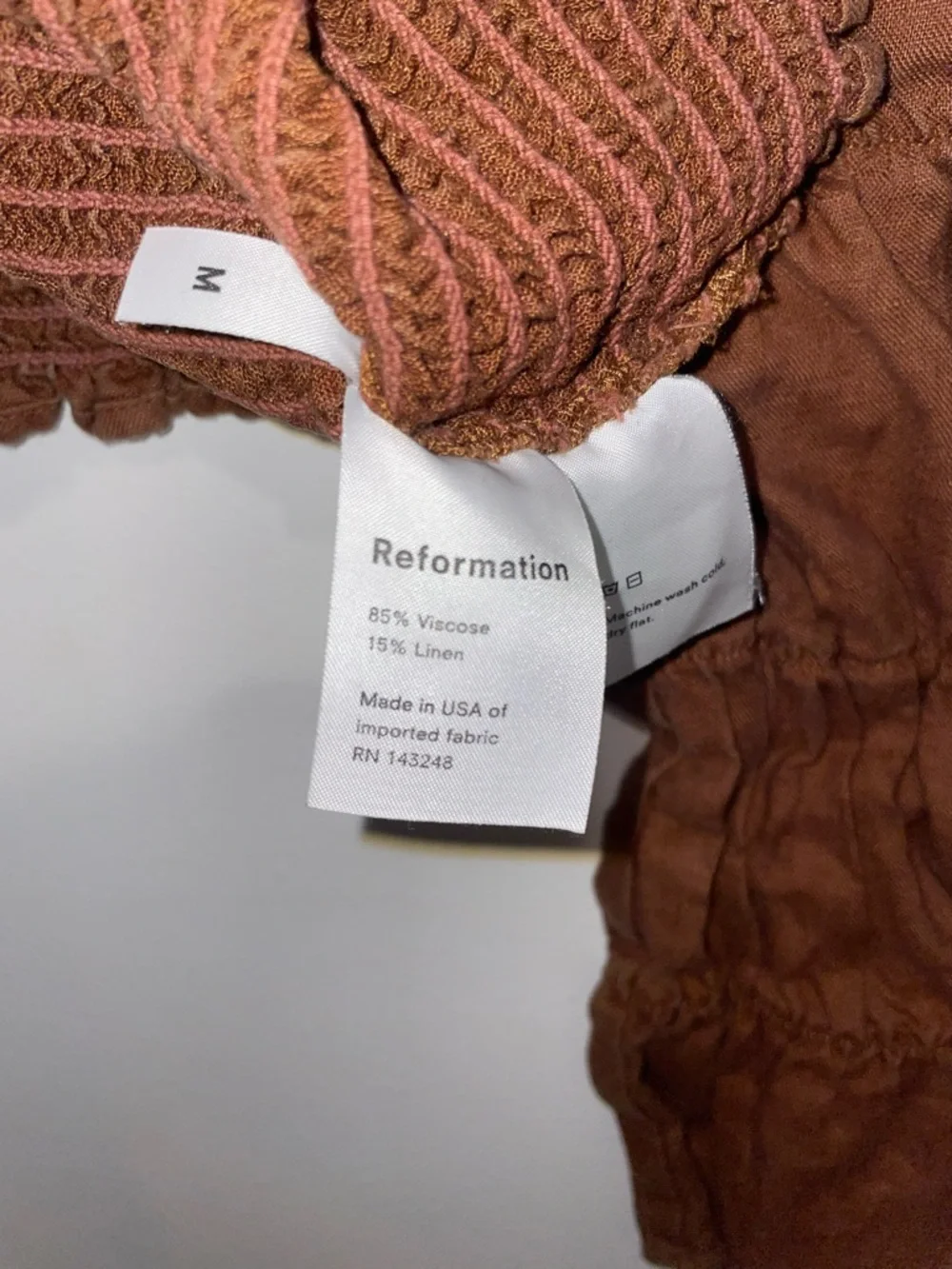 New! Reformation Maple Chocolate Brown Ruched Bodice Linen Cropped Top 🤎 Medium